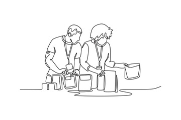  Community volunteer concept. Single line draw design. Vector graphic illustration