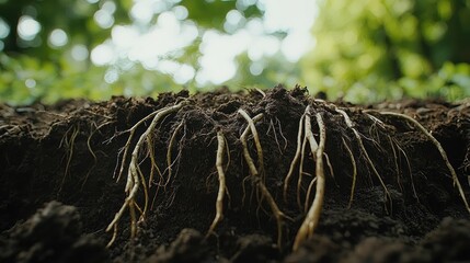 Roots emerging from fertile soil