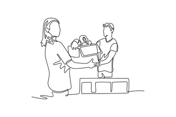  Community volunteer concept. Single line draw design. Vector graphic illustration