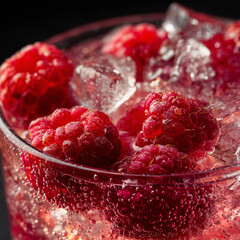 Cocktail drink with raspberries and ice