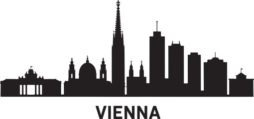 Naklejka premium Vienna Skyline Silhouette Vector Illustration with City Name on Transparent Backdrop