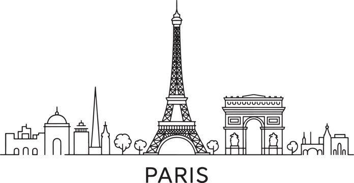 Paris Skyline Outline Drawing Cityscape Landmark Architecture Travel Destination France