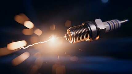 Detailed 3D render of a spark plug emitting an electric arc