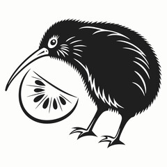 A kiwi bird with a slice of kiwi fruit, a symbol of new zealand, vector illustration design isolated on white background for logo, icon, or graphic element