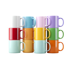 Vibrant stack of colorful ceramic mugs ready for your creative projects, perfect for cozy mornings or stylish kitchen decor.