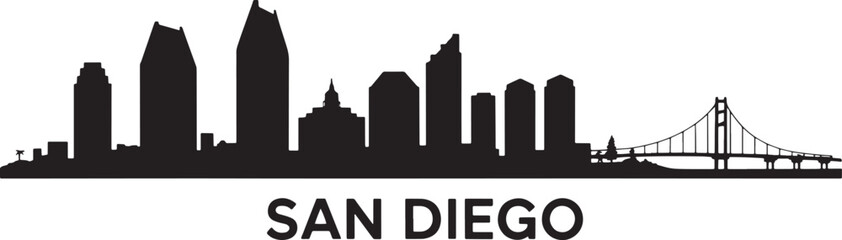 Detailed San Diego Cityscape Silhouette Vector with Landmarks and Buildings Outline