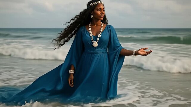 Yemaya Yoruba Goddess of the Sea and Mother of Oceans Symbolizing Nurturing, Protection, and the Life-Giving Power of Water