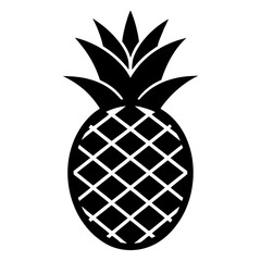 Obraz premium A stylized black silhouette of a pineapple with a textured body and spiky green leaves against a clean white background