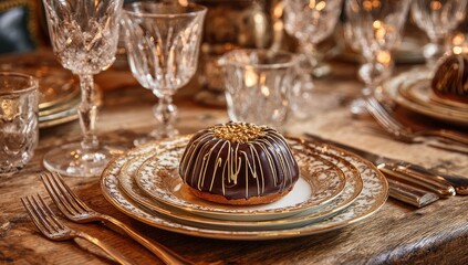 Elegant dessert on a festive table setting
