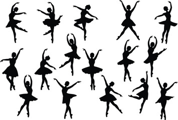 Elegant Ballerina Silhouettes in Various Dance Poses with Graceful Movements and Style