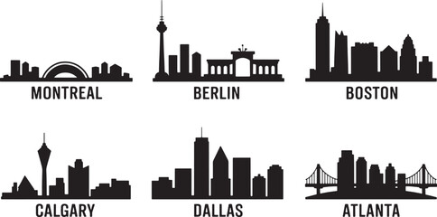 Iconic City Skyline Silhouettes Featuring Global Landmarks and Urban Architectural Designs