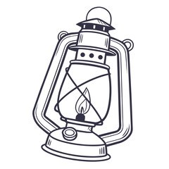 Vintage kerosene lantern isolated on white background, a classic camping equipment for outdoor adventure and exploration, with retro style and decorative design element