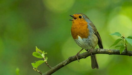 Fototapeta premium Robin singing on a branch