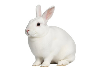 Obraz premium Adorable White Rabbit with Pink Eyes Sitting on a Black Background