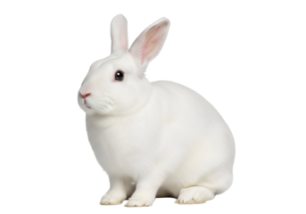 Adorable White Rabbit with Pink Eyes Sitting on a Black Background