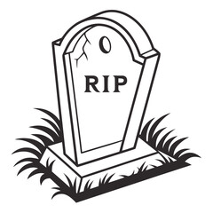Illustration of a tombstone with rip isolated on white background, a classic symbol of death and remembrance, perfect for halloween or memorial designs