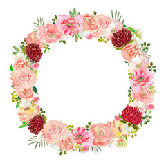 Rose Floral Clipart wreath – Watercolor painted Wreath