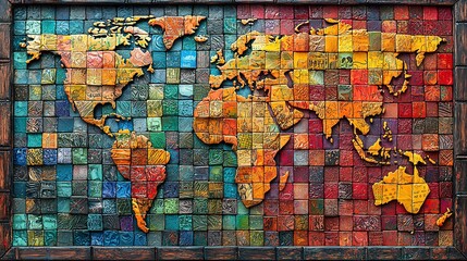 Abstract Earth Collage of Global Cultures, Colorful Mixed Media Patterns with Cultural Symbols for Branding Design
