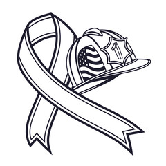 Symbolic representation of a firefighter s helmet adorned with the american flag and a ribbon symbolizing support or remembrance