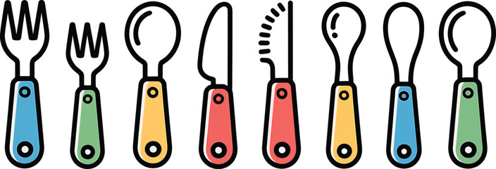 Colorful Children's Cutlery Set with Spoons, Forks, and Knives for Mealtime Fun