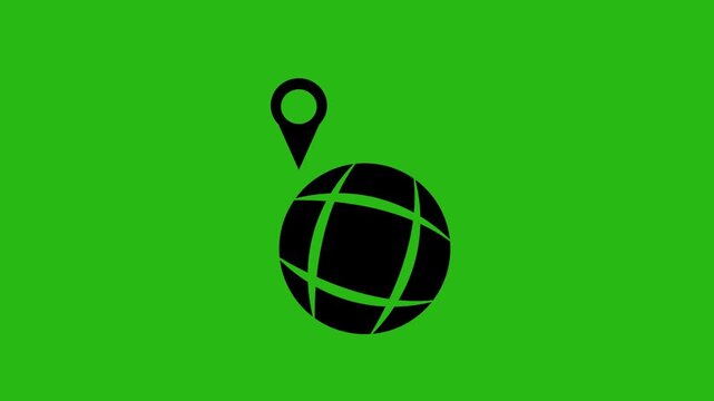 globe with map pin icon animation on green background .4k motion video animation 