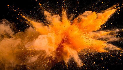 Orange powder explosion abstract