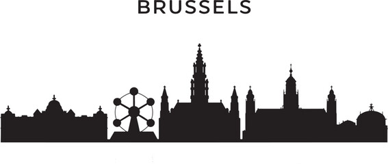 Obraz premium Brussels City Skyline Silhouette Vector Illustration Urban Landmark on Transparent
