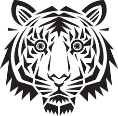 Fototapeta premium Striking Tiger Face: A Bold Black and White Graphic Illustration.