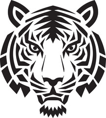 Obraz premium Striking Tiger Face: A Bold Black and White Graphic Illustration.