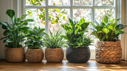 Fototapeta premium Variety of houseplants on windowsill