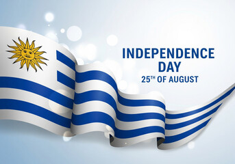 Celebrate Uruguay Independence Day August 25th with vibrant waving flag and festive bokeh lights