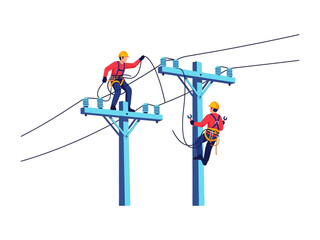 Linemen in Action: Depicting the skill and dedication of linemen at work. They are diligently repairing power lines, showcasing their expertise in ensuring essential energy provision.