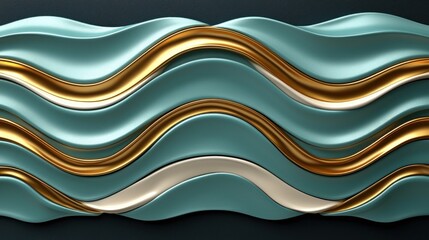 Abstract wavy design with teal, gold, and cream colors