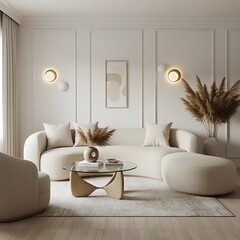 Elegant Minimalist Living Room Interior with Neutral Tones and Modern Furniture Design for Interior Decor Inspiration