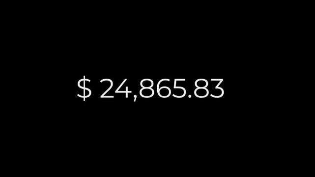 One hundred thousand dollar countdown animation. 0 to 100000 animated money counter on black background