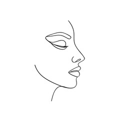 Minimalist continuous line drawing a woman's profile with closed eyes lips Single line