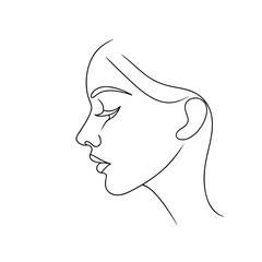 Minimalist continuous line drawing a woman's profile with closed eyes Single line 9