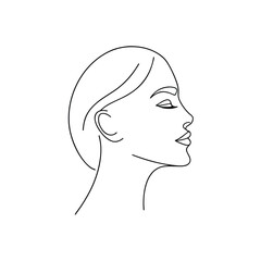 Minimalist continuous line drawing a woman's profile with closed eyes Single line 16