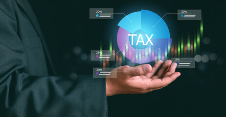 E-tax, Businessman show TAX for Individual income tax return form online for tax payment concept....