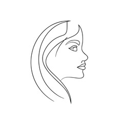 Minimalist continuous line drawing a woman's profile with flowing hair Single line