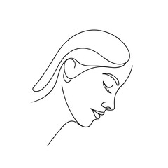 Minimalist Single line continuous line drawing a woman's profile face head