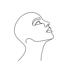 Minimalist single line drawing a human face looking upwards in profile vector