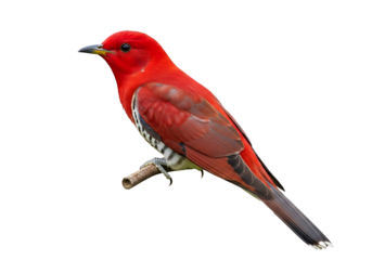 Bright Red Birds Sitting on a Branch with a Black Background