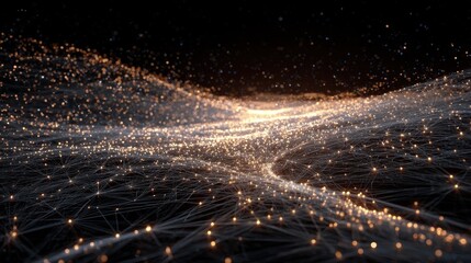 Abstract Network Connections Flowing Over Dark Background, Possible Technology Use