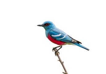 Brightly Colored Blue and Red Bird Perched on a Branch Isolated on Black Background