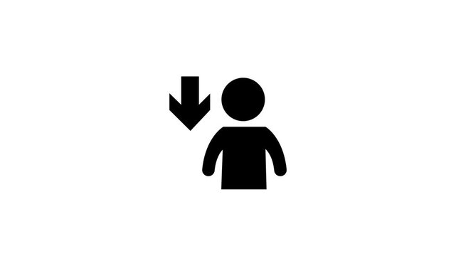 Person down with location arrow icon animation on white background .HD 4k video 