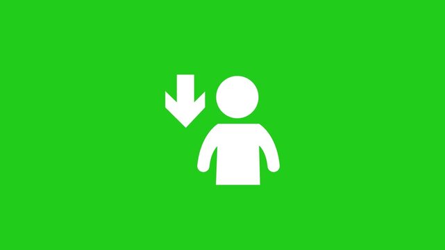 Person down with location arrow icon animation on green background .HD 4k video 