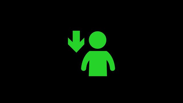 Person down with location arrow icon animation on black background .HD 4k video 