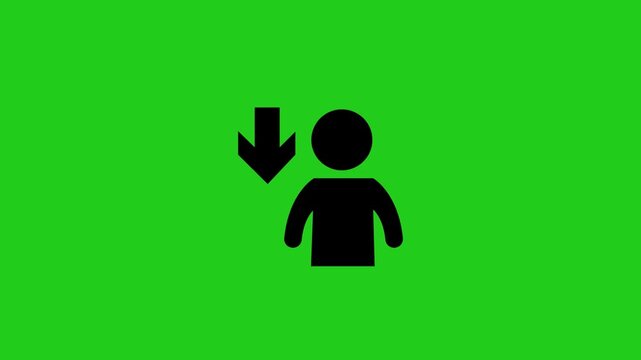 Person down with location arrow icon animation on green background .HD 4k video 