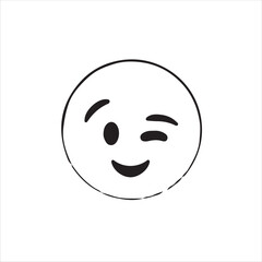 Simple black and white winking emoji graphic for digital use.